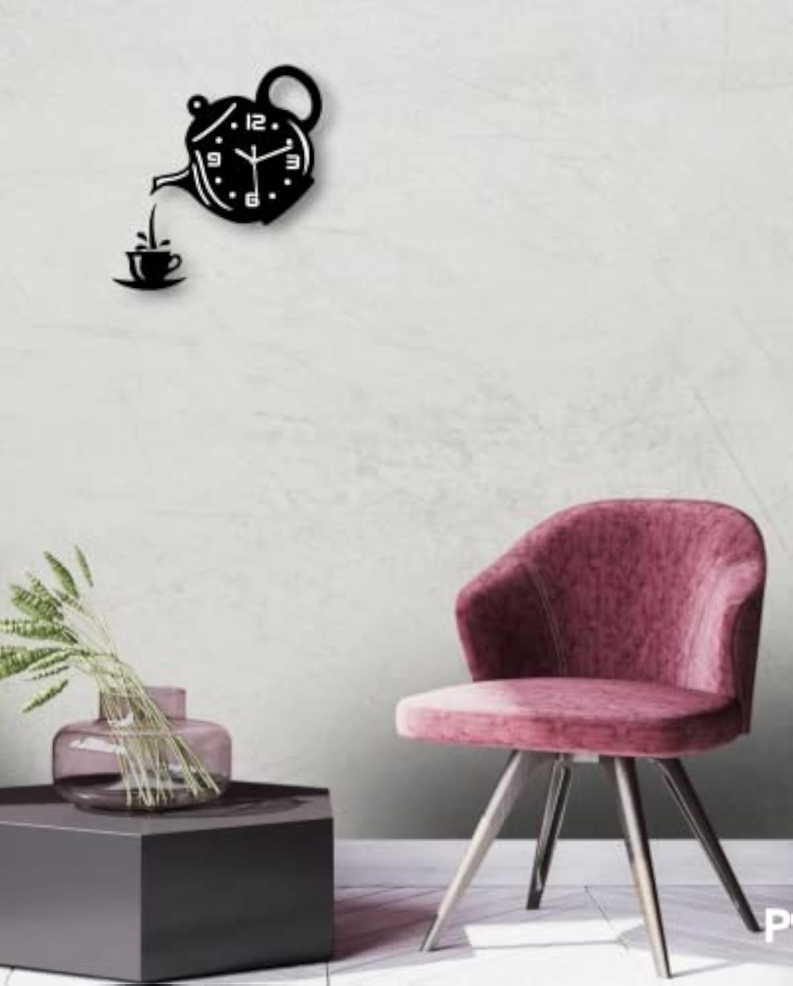 Teapot Shape Wall Clock, Engineered Wood Design